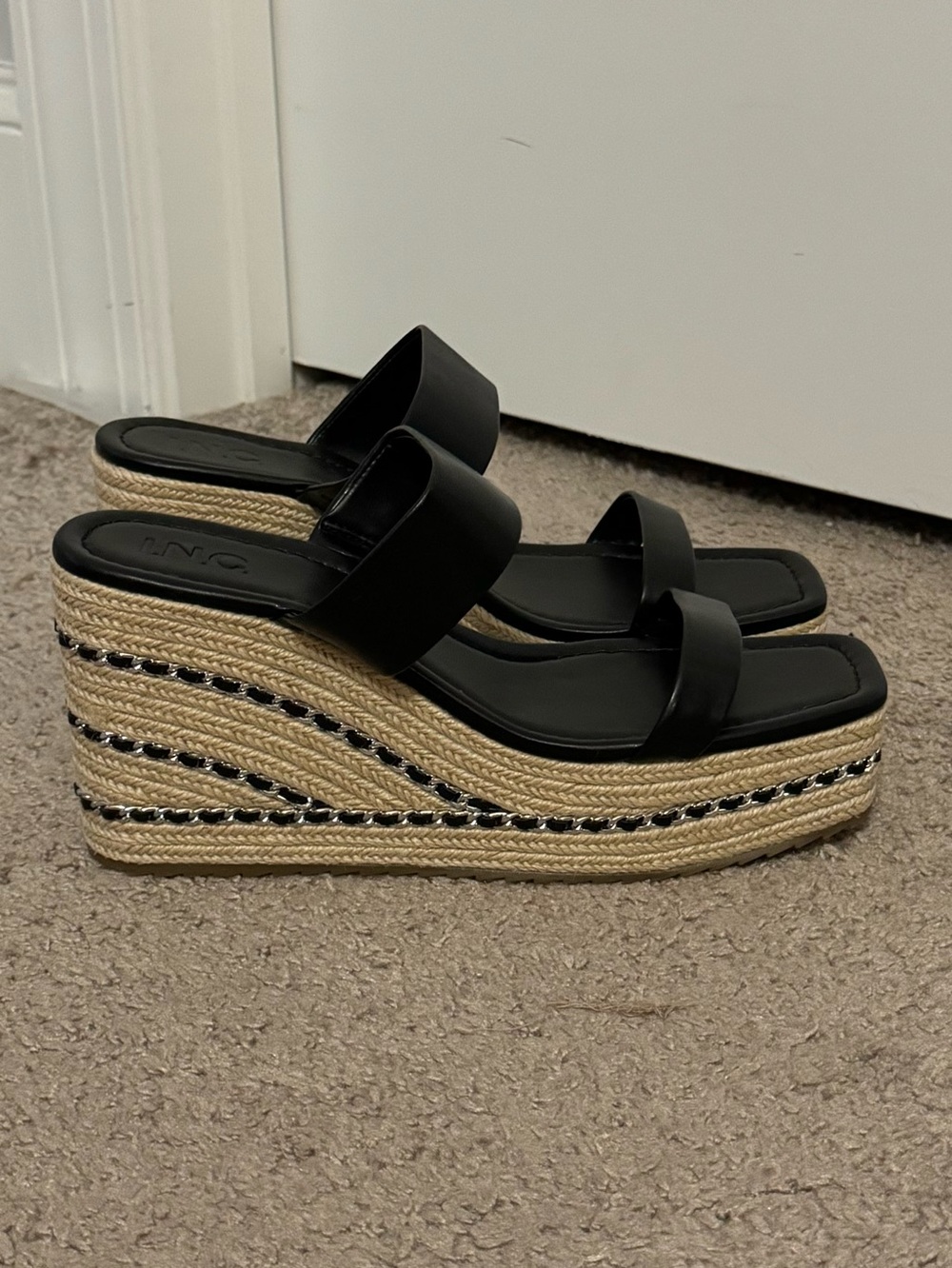 Pretty I.N.C. Size 10 Nylana black slip on woven wedge heel sandals new